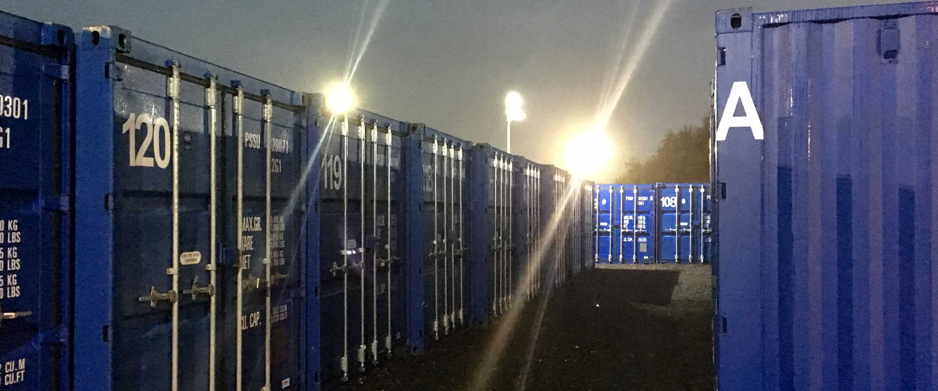 Robinsons Self Storage floodlight units in a row